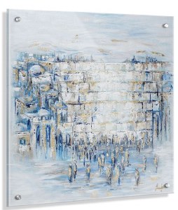 Picture of Floating Lucite Kosel Wall Hanging Hand Painted Artwork by Yosefa Blue 28" x 28"